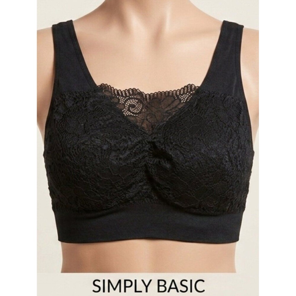 NWT Lace Overlay Seamless Lace Front Bra - Black - Medium - Simply Basic